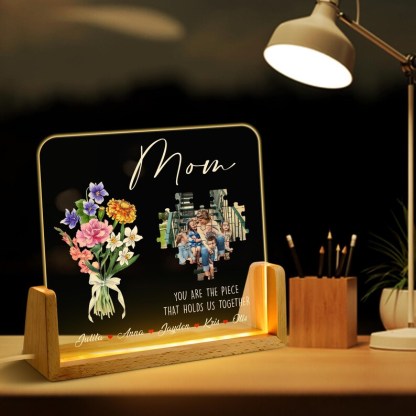 Custom Personalized Photo LED Night Light, Custom Birth month Flower Mother's Day Gift