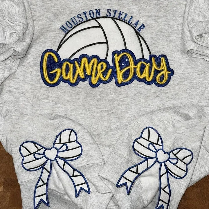 Personalized Volleyball Game Day Sweatshirt with Side Bows Volleyball Coquette Bows Sweatshirt