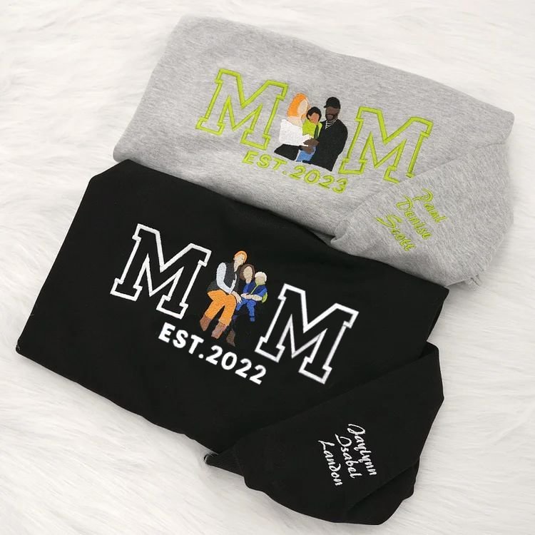 Custom Embroidered Portrait Sweatshirt Best Gift For Mom Popular Now