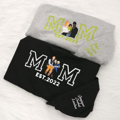 Custom Embroidered Portrait Sweatshirt Best Gift For Mom Popular Now