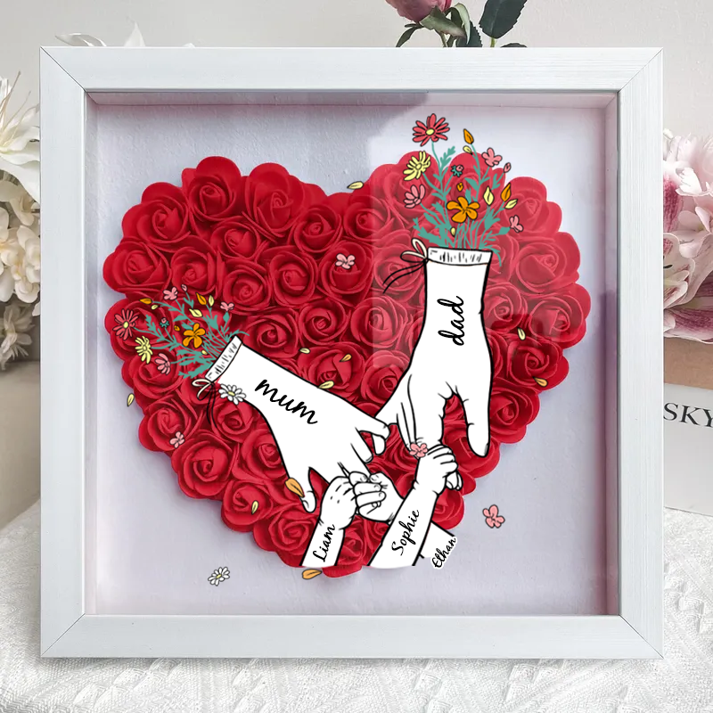 Personalized Flower Shadow Box, Family hand holding