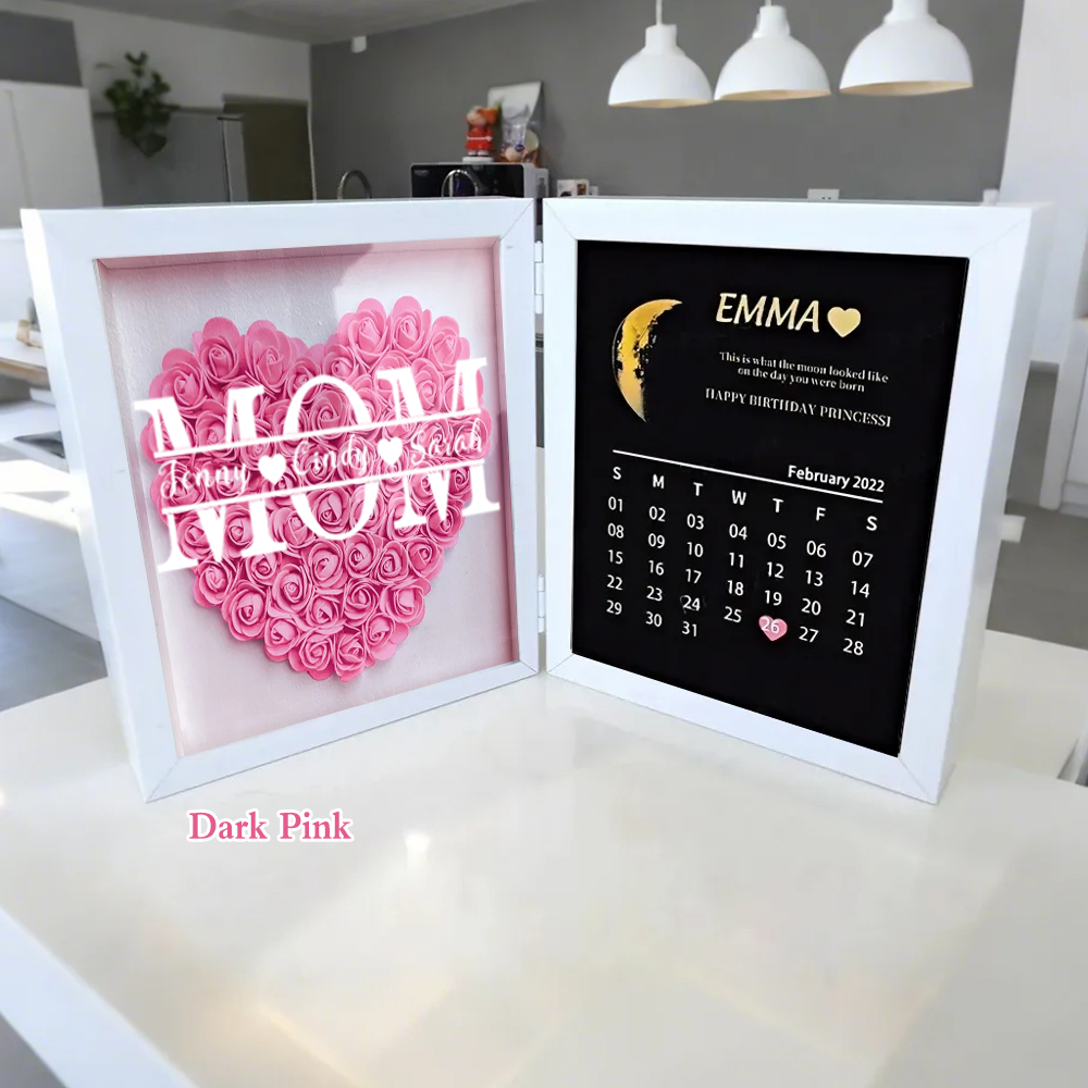 (Mum & Grand mum With Name) With REAL MOON PHASE Anniversary Calendar Custom flower frame