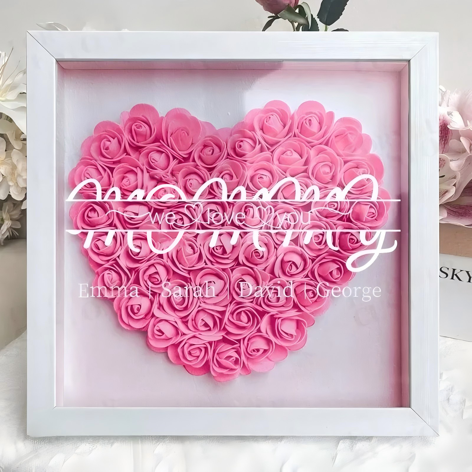 Mummy We Love You - Personalized Flower Shadow Box With Kid's Name
