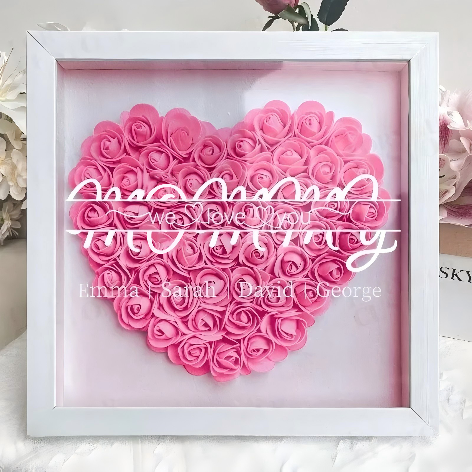 Mummy We Love You - Personalized Flower Shadow Box With Kid's Name