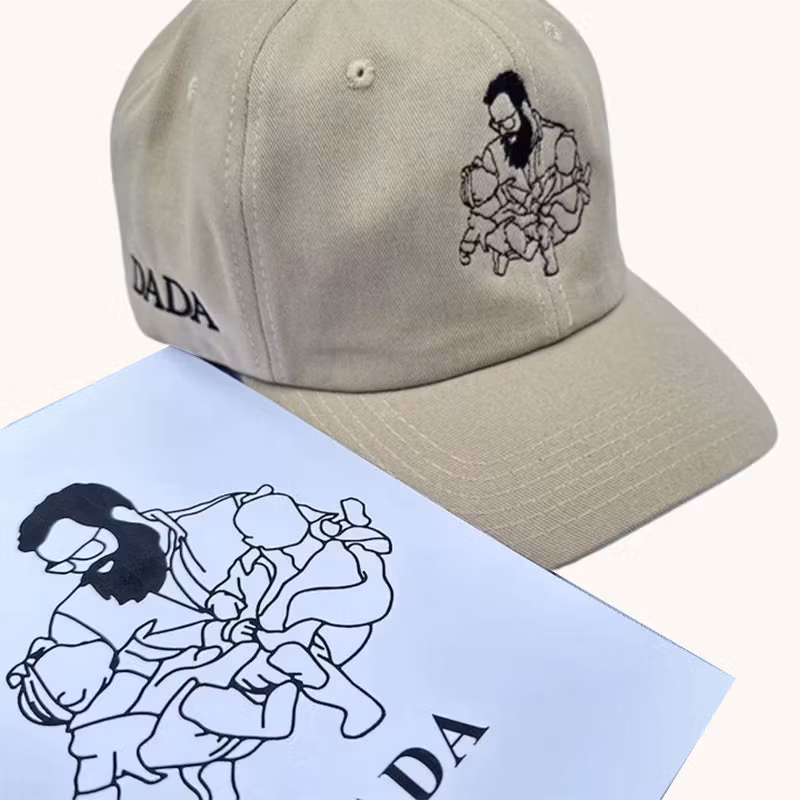 Custom Line Art Portrait Dad Hat with Roman Numeral Date Embroidery | Personalized Father's Day Gift