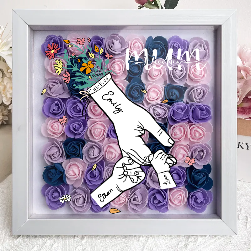Mum I love you Hand holding, personalized flower shadow box