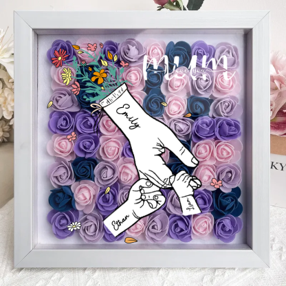 Mum I love you Hand holding, personalized flower shadow box