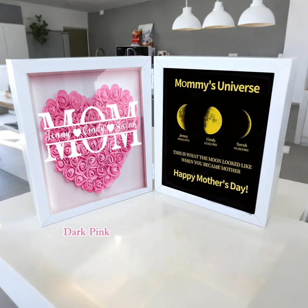 Mother's Day With REAL MOON PHASE Anniversary Calendar - Mommy's Universe Personalized Flower Shadow Box-Creatgifts