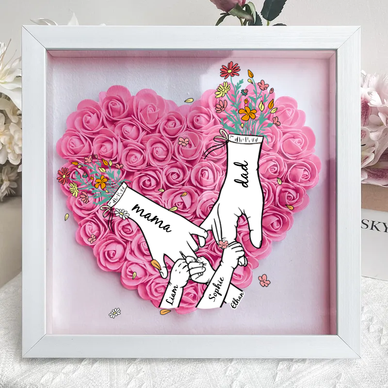 Personalized Flower Shadow Box, Family hand holding
