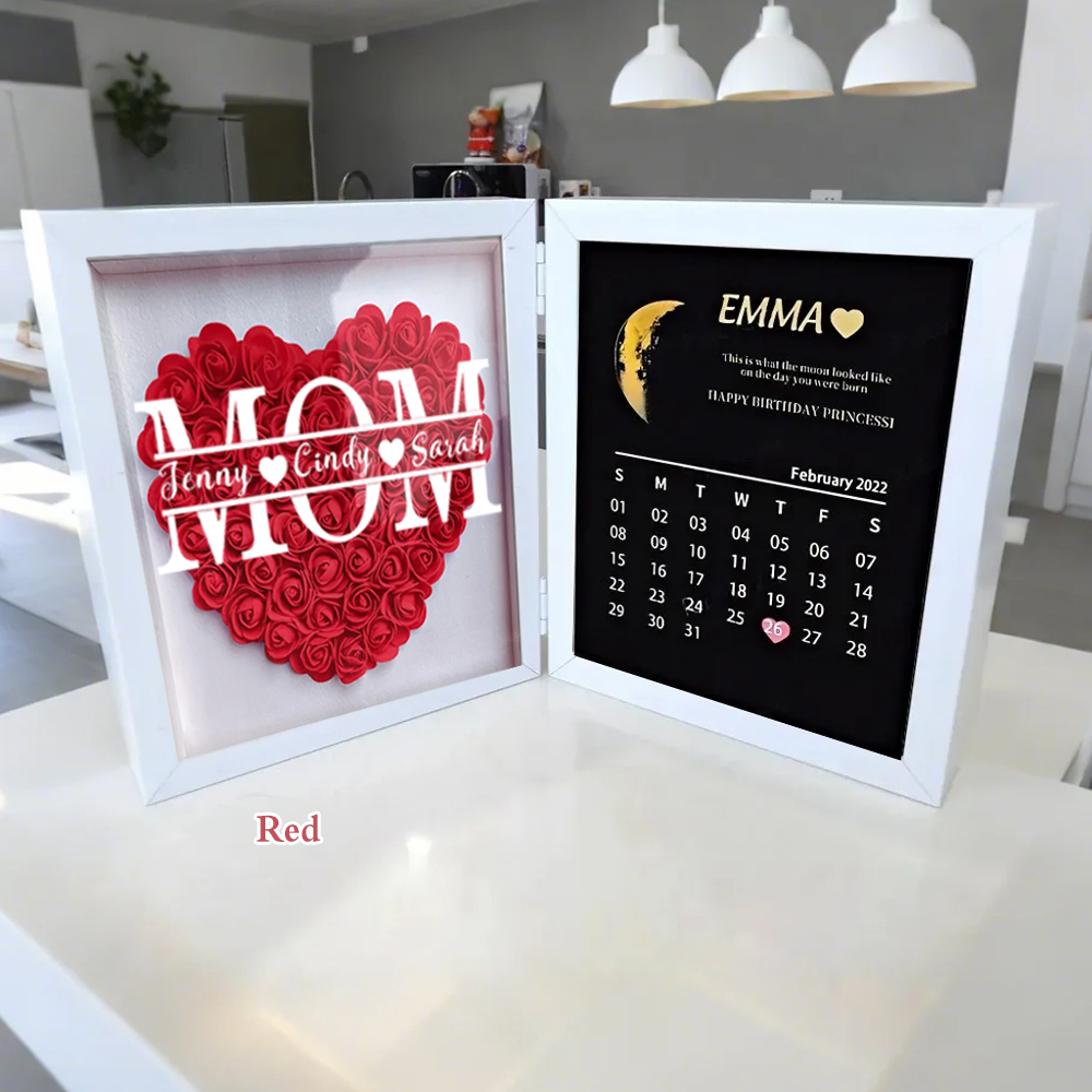 (Mum & Grand mum With Name) With REAL MOON PHASE Anniversary Calendar Custom flower frame