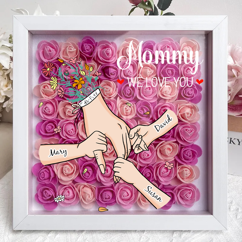 Family Love Blooms Forever – Personalised Mum & Grandma Flower Shadow Box with Names