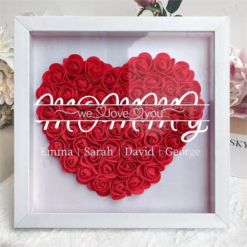 Mummy We Love You - Personalized Flower Shadow Box With Kid's Name