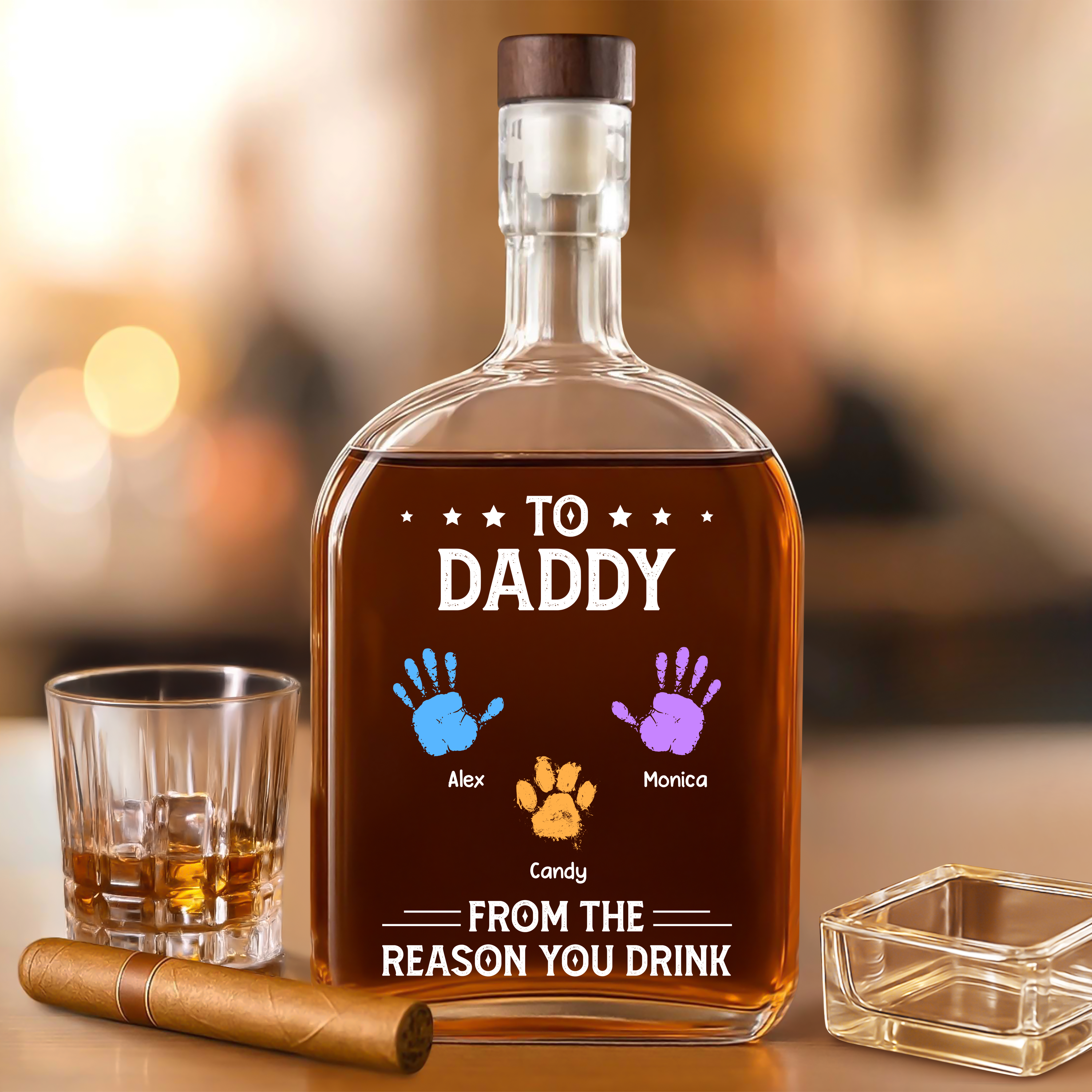 Personalized "To Daddy/Papa/Father" Whiskey Decanter - Custom Father's Day Gift with Kids & Pet Handprints