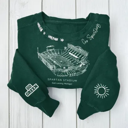Spartan Stadium - Michigan State Spartans football Unisex Distressed Monogram Collar Sleeve Embroidery Chain Stitch Sweatshirt