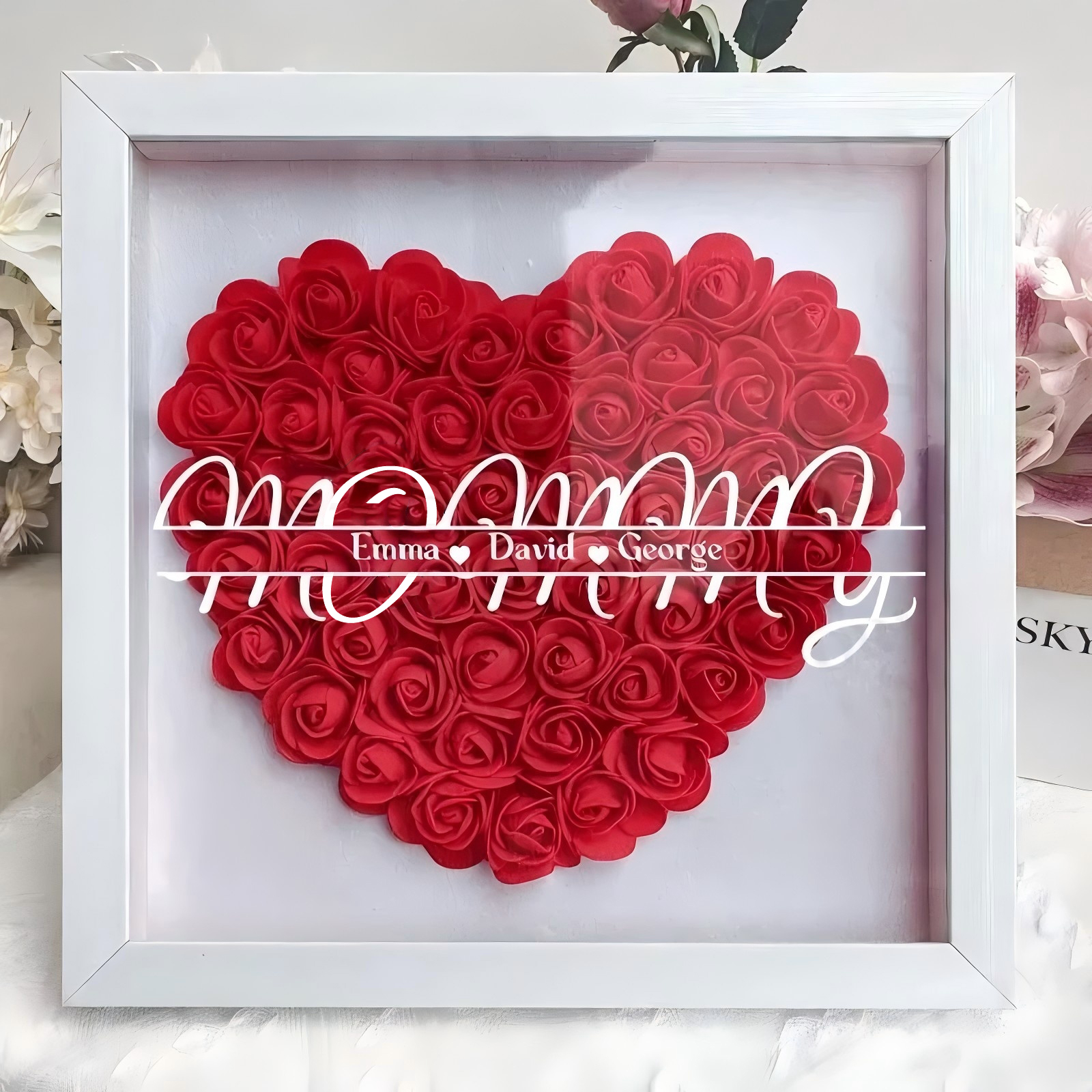 Personalized Flower Shadow Box With Kid's Name For MUMMY- Mother's Day Gift 
