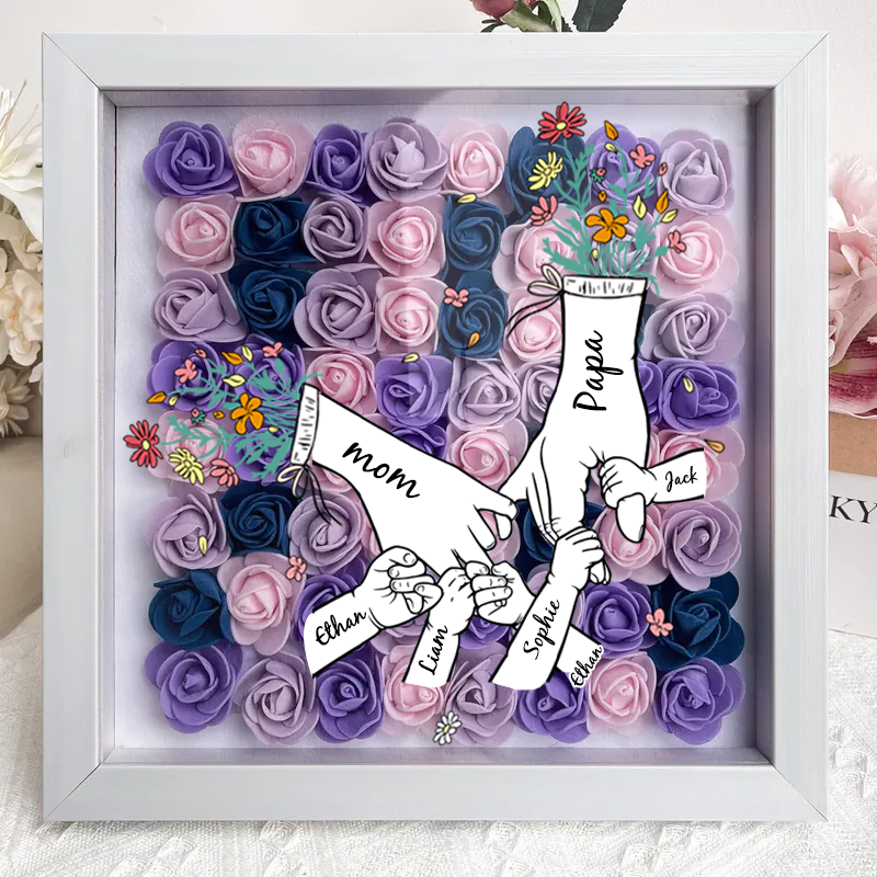 Personalized Flower Shadow Box, Family hand holding