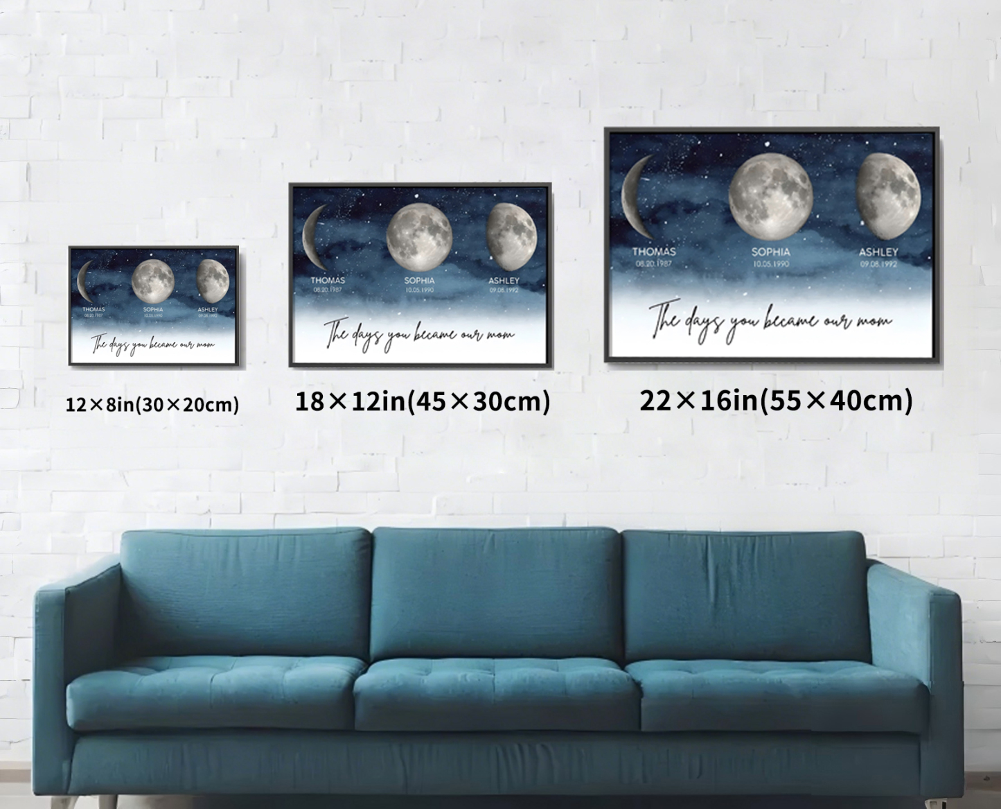 Starry Night The Day You Became Mom Birth Personalized Moon Phase Frame, A Heartfelt Gift for Mom’s Birthday, Mother’s Day, or Just Because