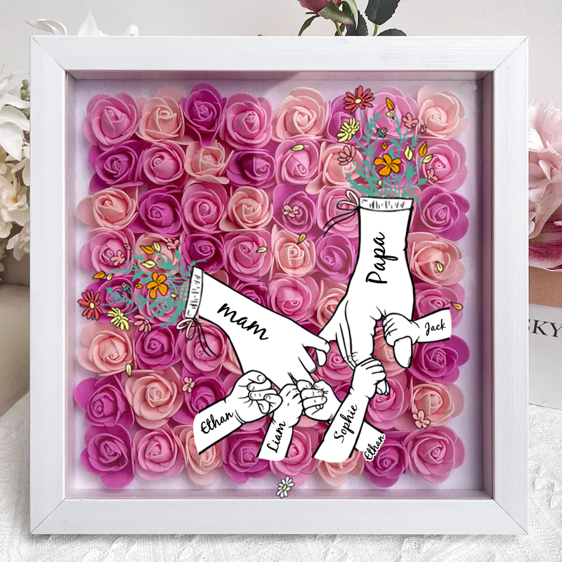 Personalized Flower Shadow Box, Family hand holding