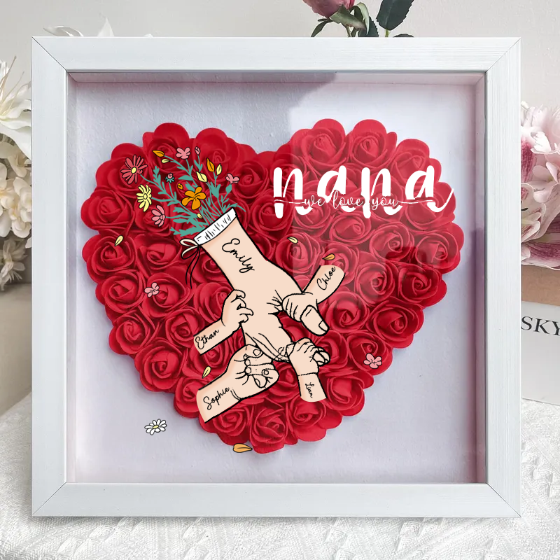 Mum I love you Hand holding, personalized flower shadow box