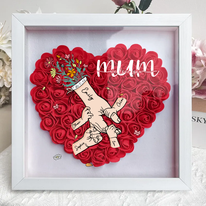 Mum I love you Hand holding, personalized flower shadow box