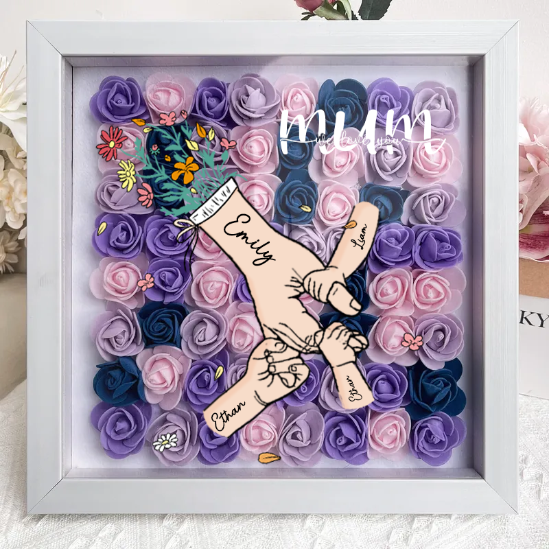 Mum I love you Hand holding, personalized flower shadow box