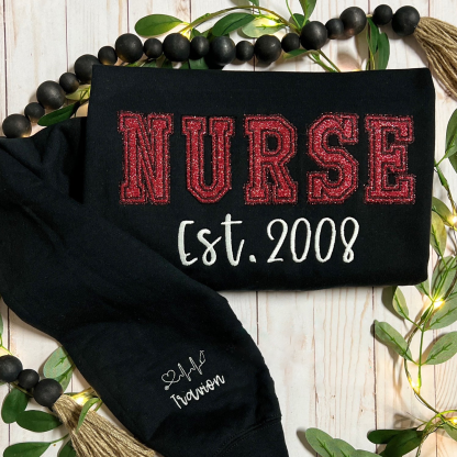 Custom Nurse Glitter Embroidered Sweatshirt