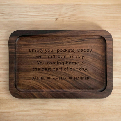 Personalized Wooden Valet Tray for Dad, Custom Empty Your Pockets Tray, Gift from Kids, Everyday Gift for Him