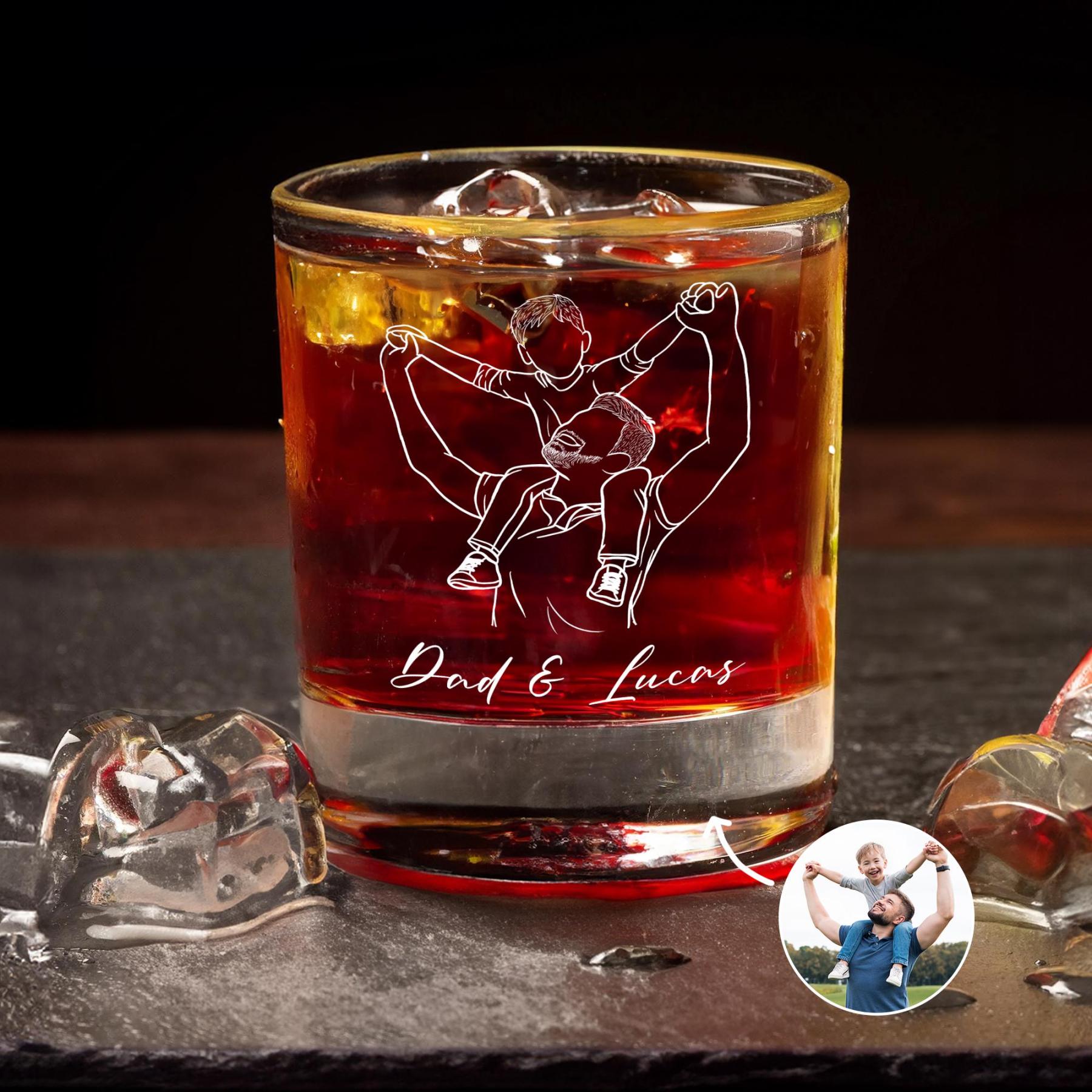 Custom Photo Dad Whiskey Glass, Father's Day Gift for Dad, Photo on Whiskey Glass, Portrait Outline Gift For Dad, Dad Gifts, Dad Wine Glass