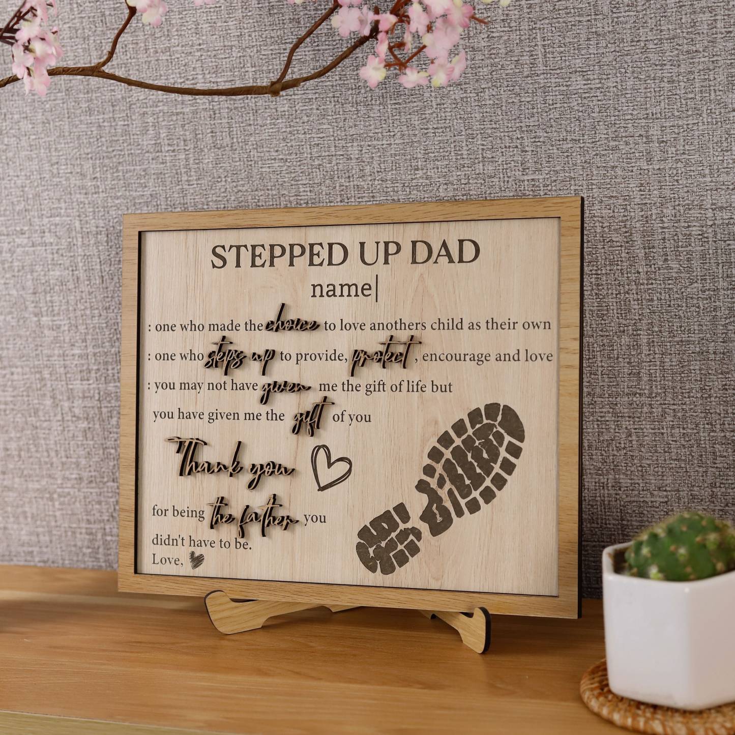 Customized Stepped Up Dad 3D Wood Sign Fathers Day Step-Dad Gift