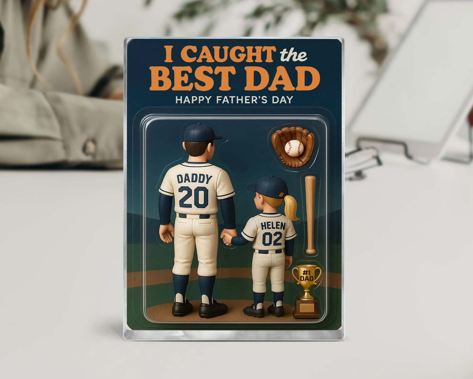 Personalized I Caught The Best Dad Baseball Figure Acrylic Block