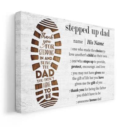 Stepped Up Dad Definition - Personalized Wrapped Canvas