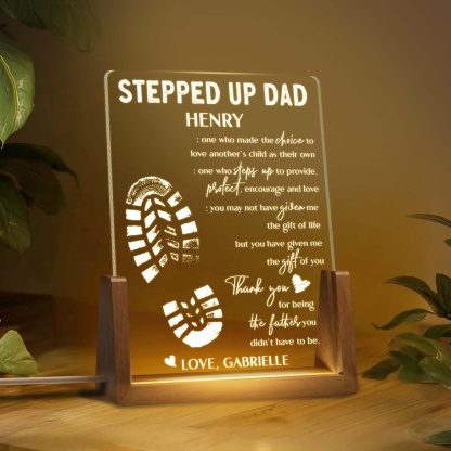 Stepped Up Dad Personalized Gift Led Night Light, Father's Day Gifts From Kids Custom Desk Name, Step Dad Fathers Day Gift, Bonus Dad Gift