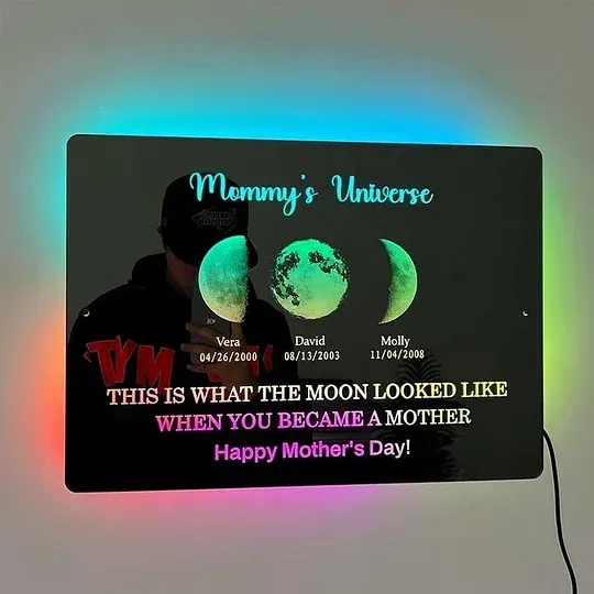 50% OFF🌈Custom Led Mirror Light Frame with text and date🌖mom's universe🌔