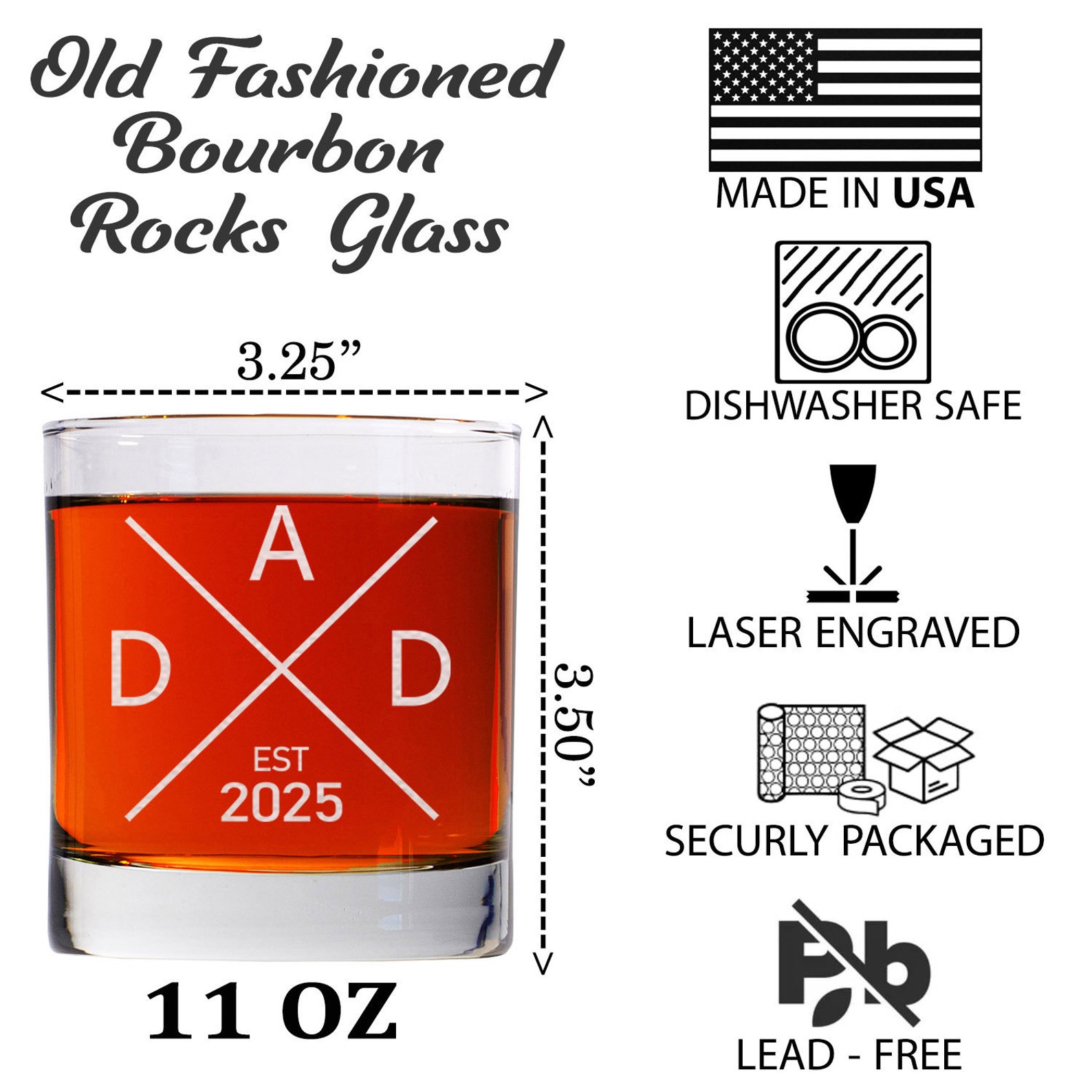 New Dad Whiskey Glass - For First Time Dad - Gift For Dad - Dad Established Custom - Personalized Dad Gifts - 2021, 2022, 2023, 2024, 2025