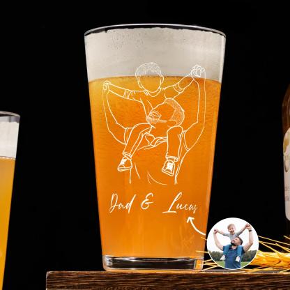 Custom Photo Dad Whiskey Glass, Father's Day Gift for Dad, Photo on Whiskey Glass, Portrait Outline Gift For Dad, Dad Gifts, Dad Wine Glass