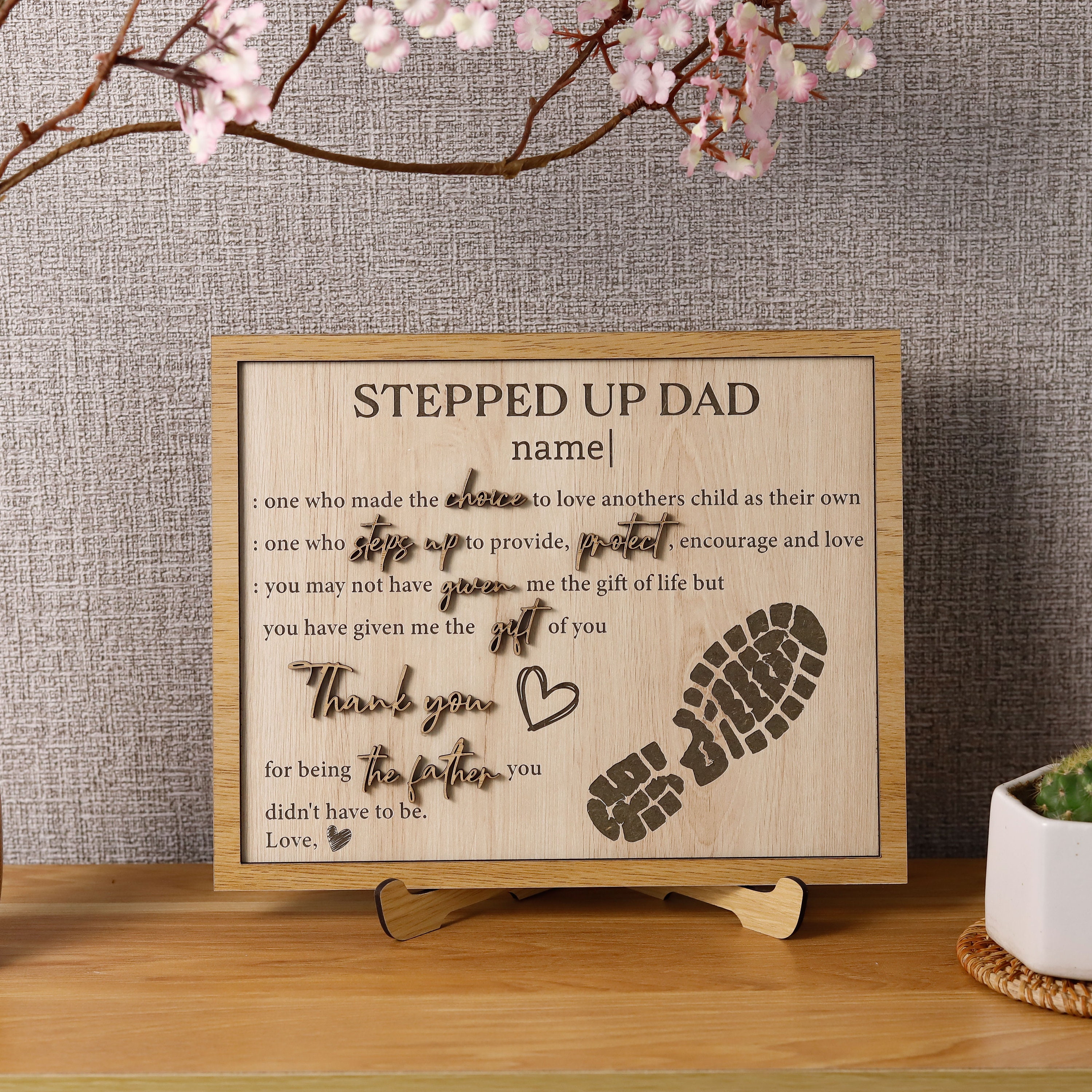 Customized Stepped Up Dad 3D Wood Sign Fathers Day Step-Dad Gift