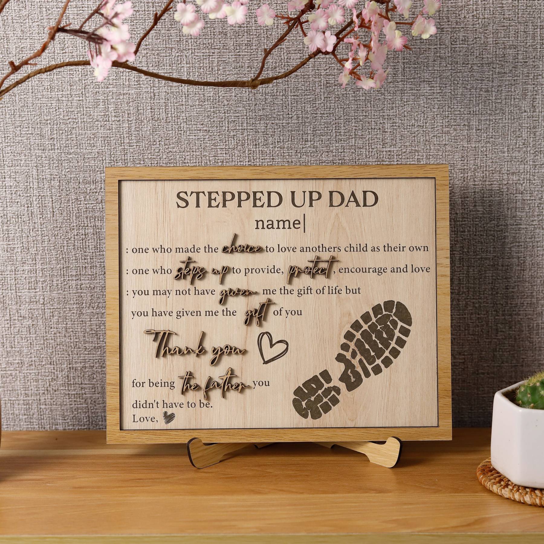Customized Stepped Up Dad 3D Wood Sign Fathers Day Step-Dad Gift