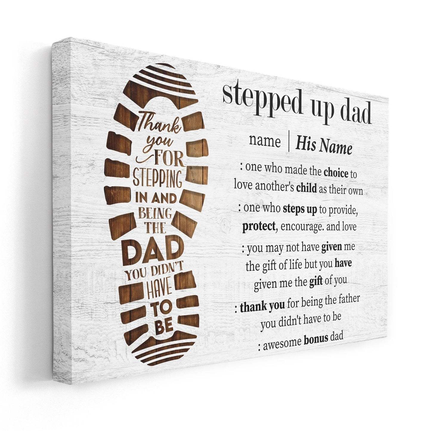 Stepped Up Dad Definition - Personalized Wrapped Canvas