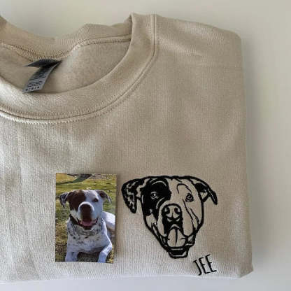 Custom Dog Dad Sweatshirt Embroidered Pet Face Name Portraits Photo on Sleeve