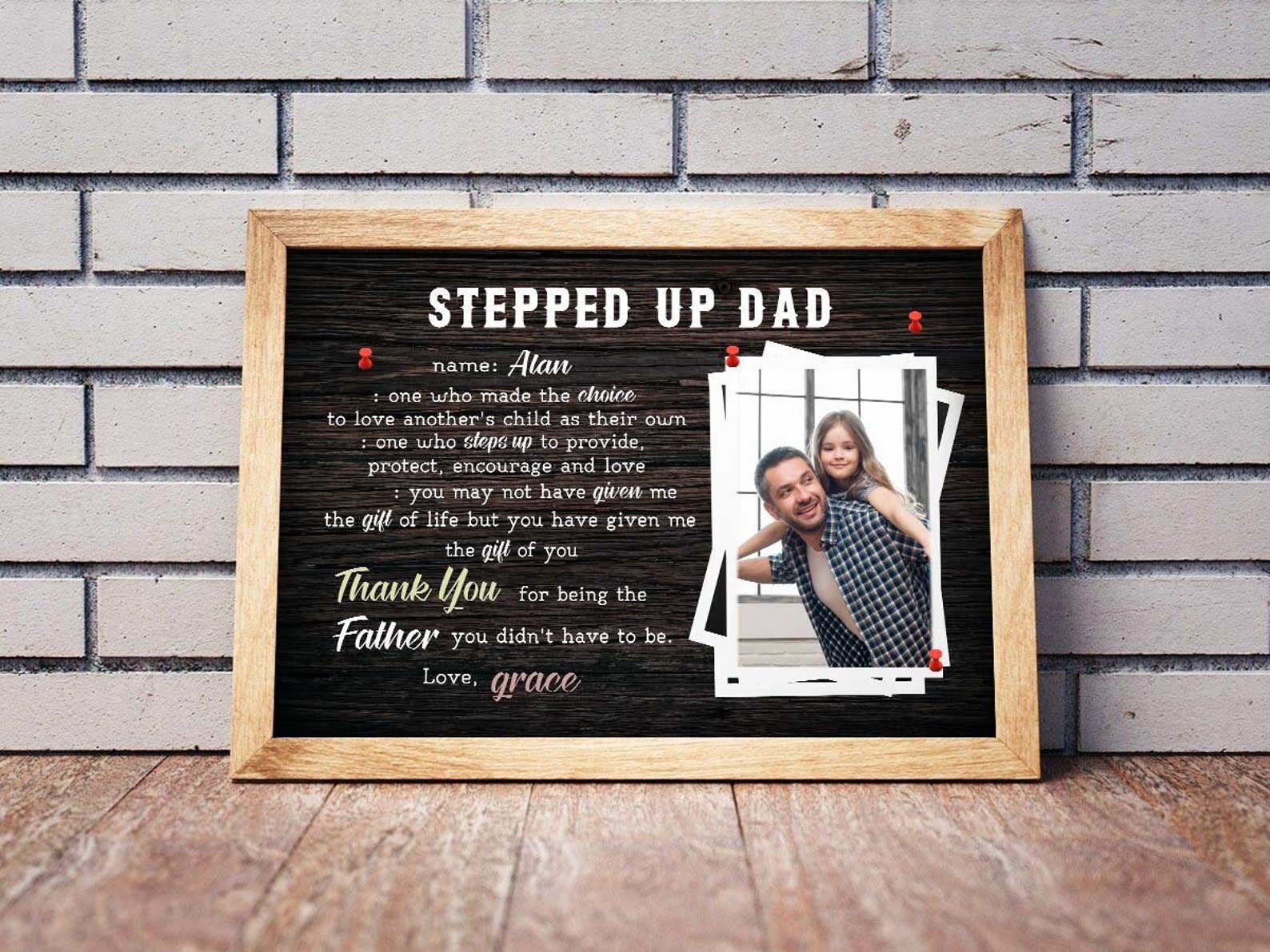 Personalized Dads Photo Poster, Stepped Up Dad Canvas With Kids Name, Step Dad Photo Wall Art, Fathers Day Gift For Bonus Dad, Thank You Dad