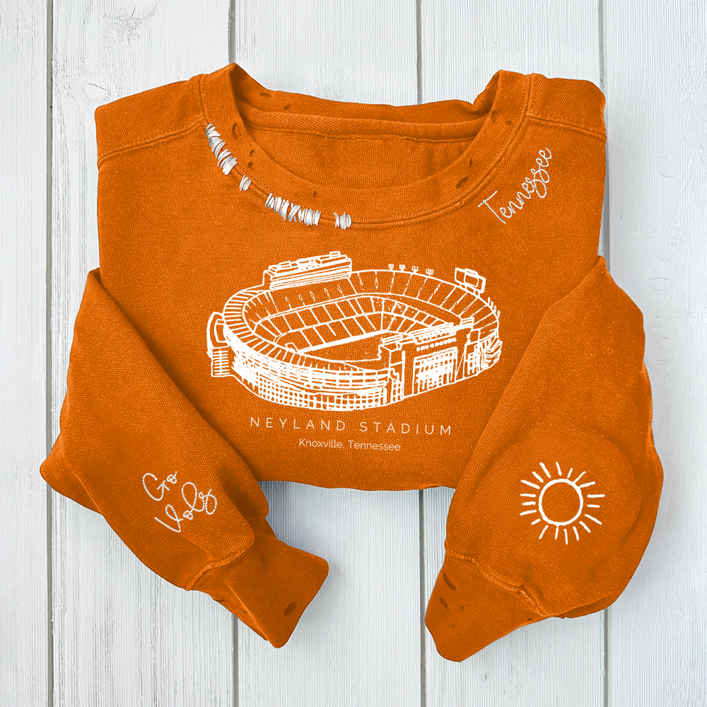 Neyland Stadium - Tennessee Volunteers football Unisex Distressed Monogram Collar Sleeve Embroidery Chain Stitch Sweatshirt