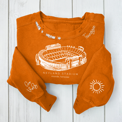 Neyland Stadium - Tennessee Volunteers football Unisex Distressed Monogram Collar Sleeve Embroidery Chain Stitch Sweatshirt