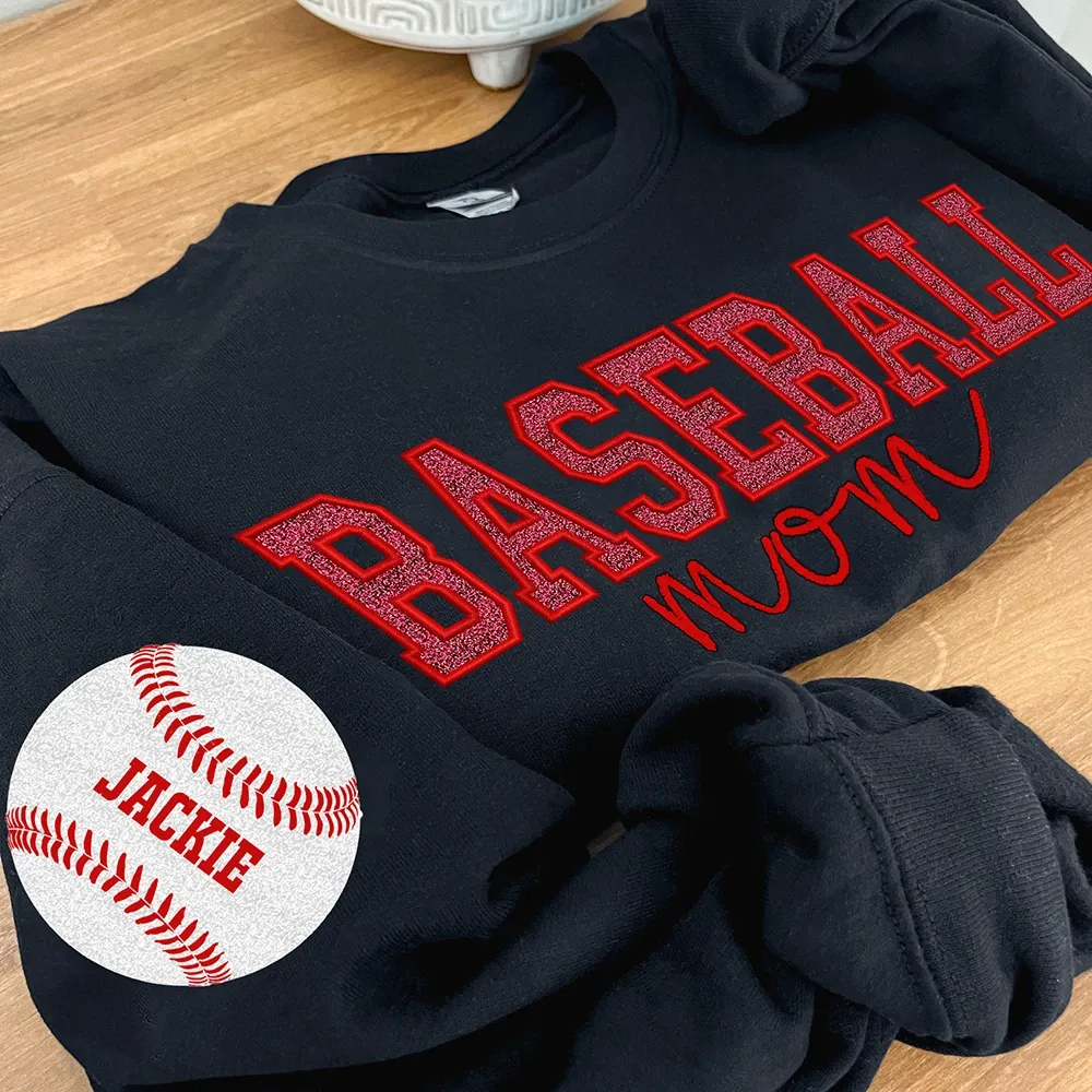 Personalized Glitter Embroidered Football/Volleyball/Baseball/Basketball Mom Sweatshirt