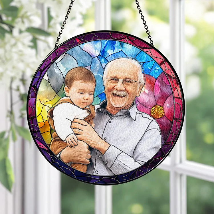 Personalized Grandpa/Dad Portrait Suncatcher Window Hanging