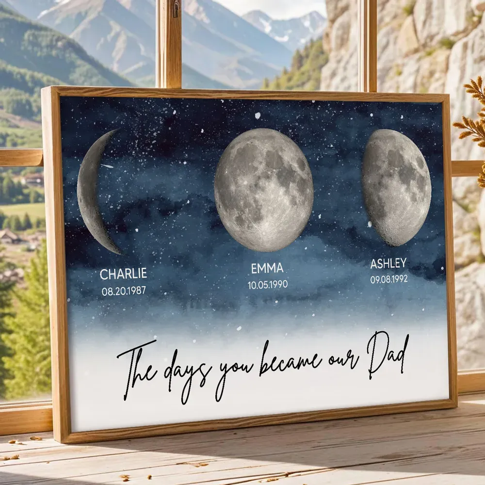 Starry Night Custom Birth Moon Phase The Days You Became Our Dad Personalized Poster, Father's Day Gift