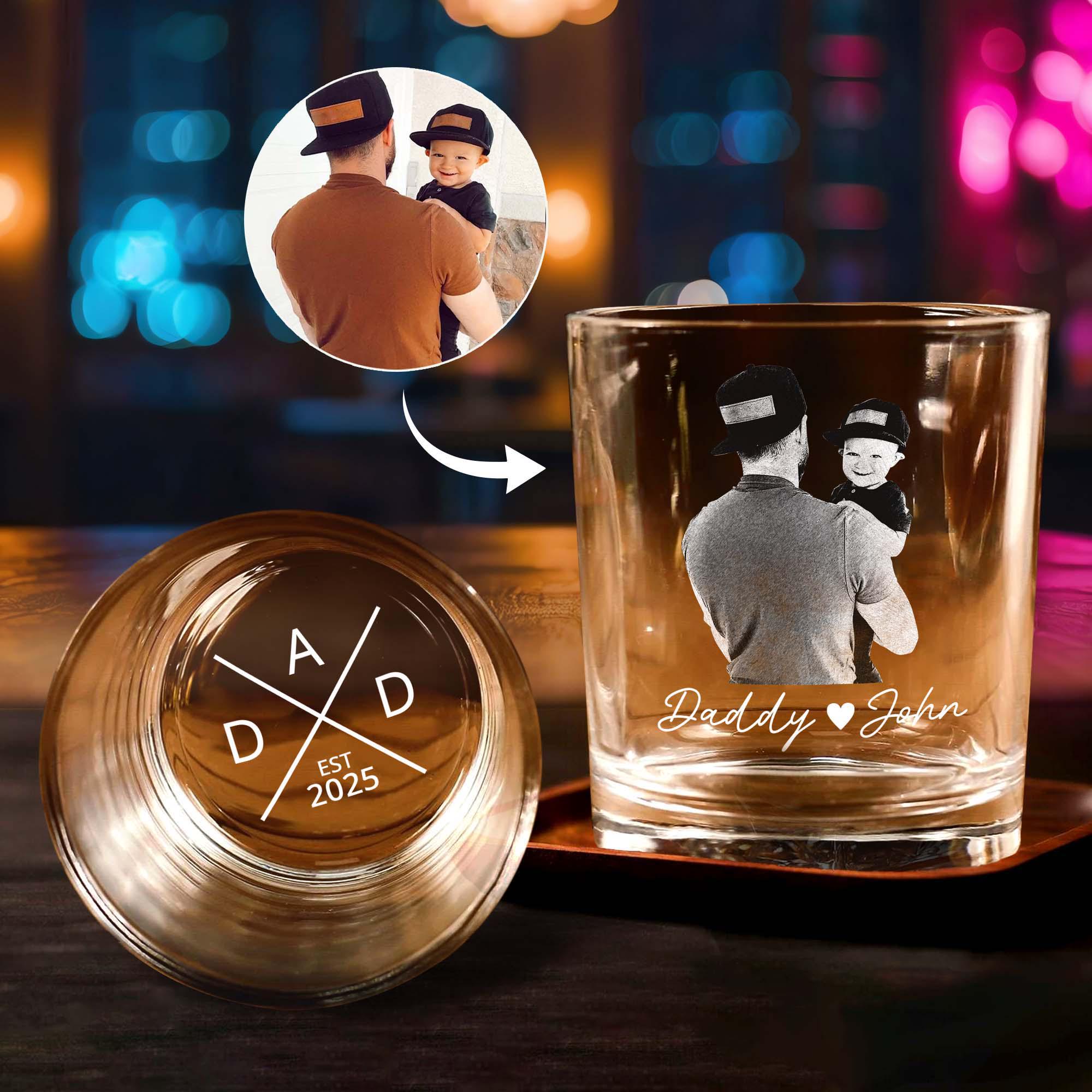 Personalized Fathers Day Gifts Whiskey Glass, Custom Portrait Outline Gift For Dad, First Time Dad Gift, Dad Established 2025 Whiskey Glass