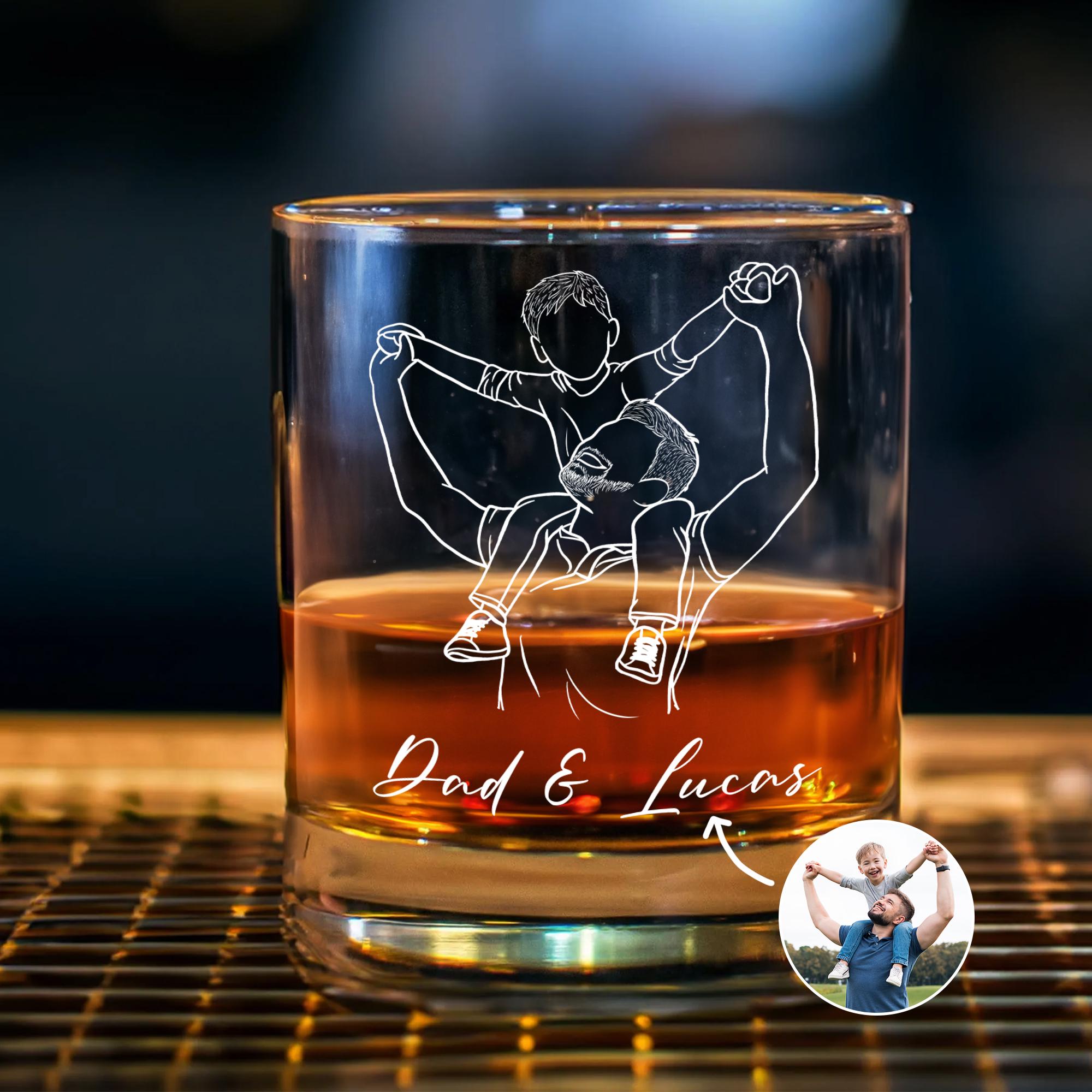 Custom Photo Dad Whiskey Glass, Father's Day Gift for Dad, Photo on Whiskey Glass, Portrait Outline Gift For Dad, Dad Gifts, Dad Wine Glass