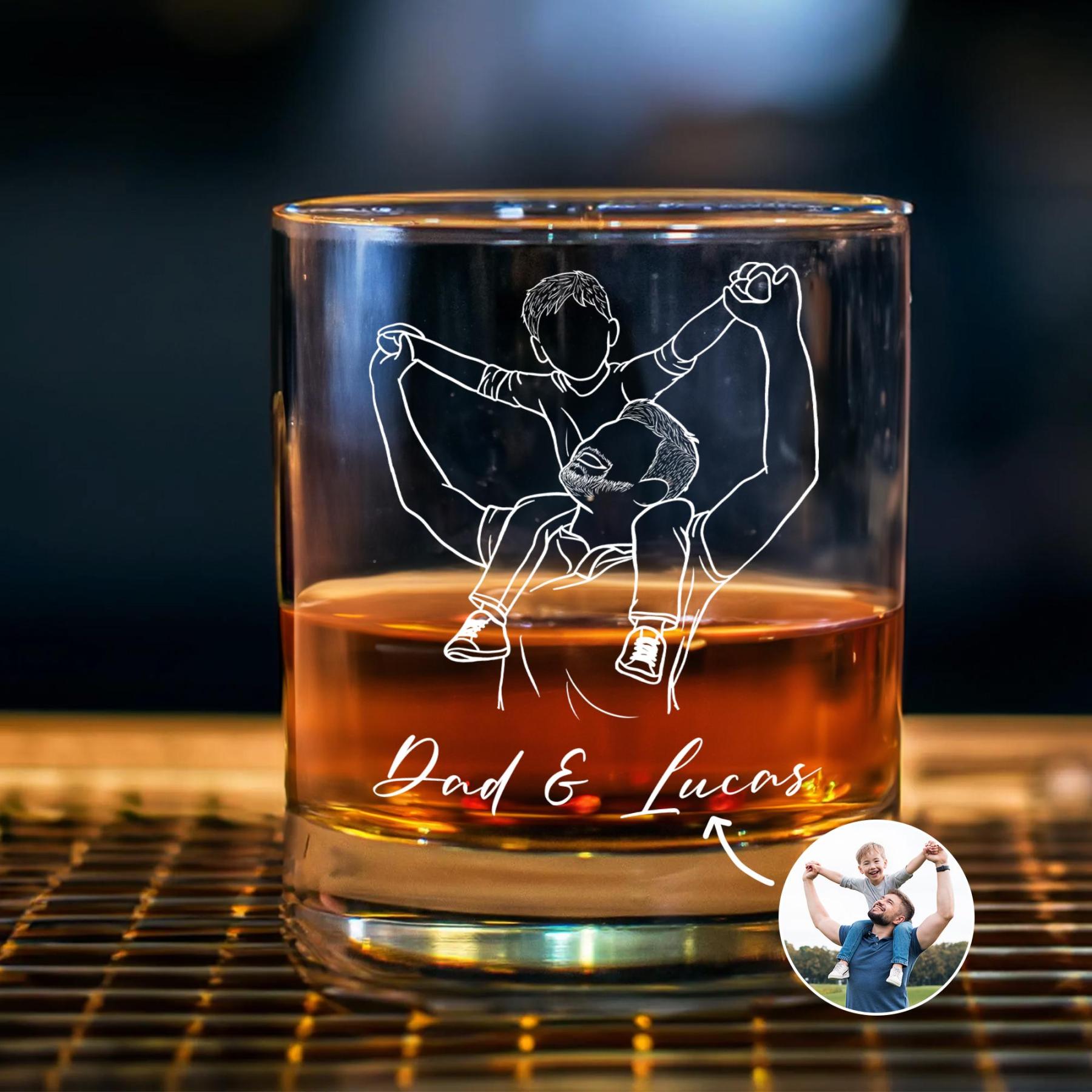 Custom Photo Dad Whiskey Glass, Father's Day Gift for Dad, Photo on Whiskey Glass, Portrait Outline Gift For Dad, Dad Gifts, Dad Wine Glass