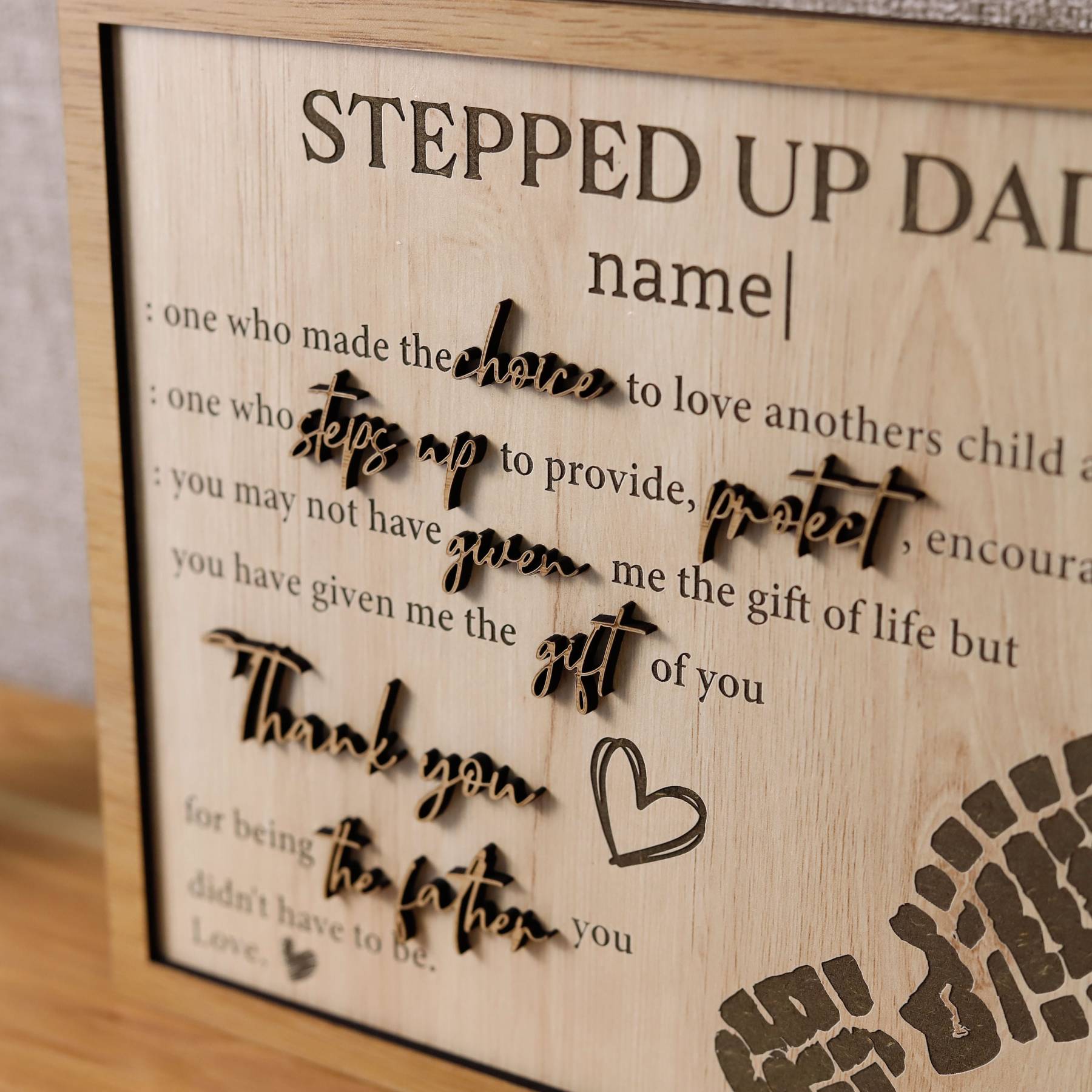 Customized Stepped Up Dad 3D Wood Sign Fathers Day Step-Dad Gift