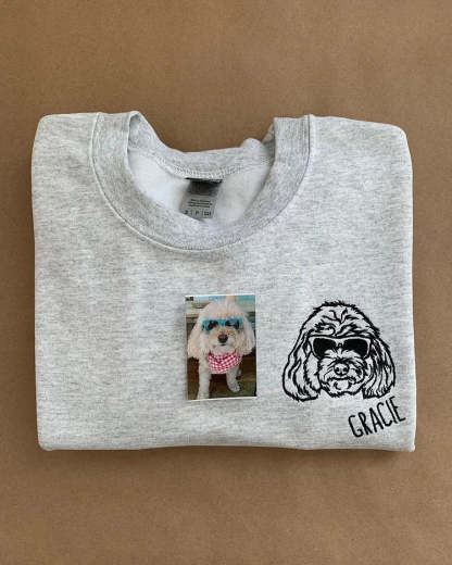 Custom Dog Dad Sweatshirt Embroidered Pet Face Name Portraits Photo on Sleeve